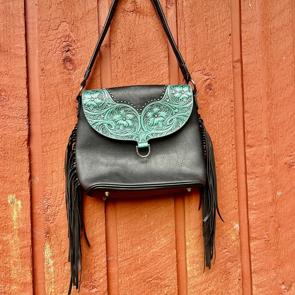 Trinity Ranch embossed leather and fringe bag